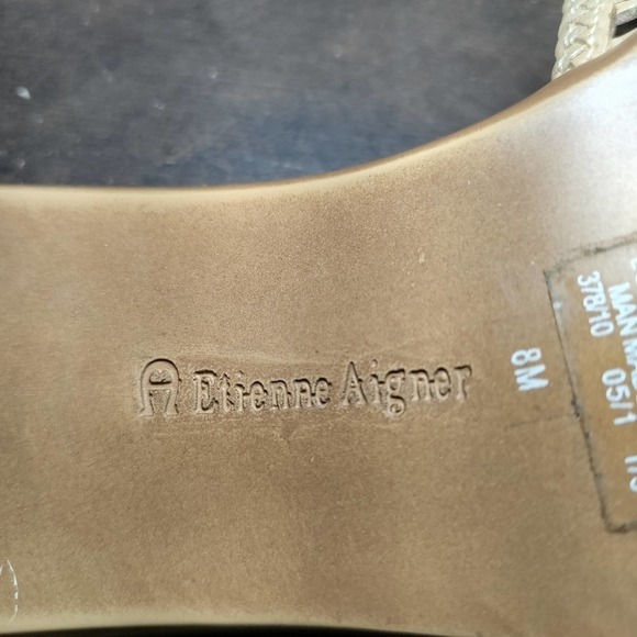 Etienne Aigner size 8 tan color slip-on heeled sandals 2.5" heels - Picture 8 of 9